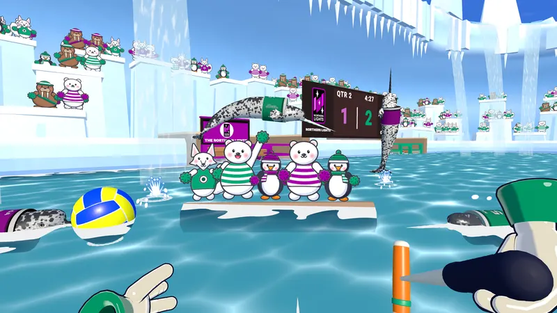 Fans float past on a log in the middle of a match